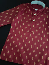 Maroon Father-Son Cotton 2-piece kurta pajama set for boys with small gold zari buttis — Kaash Collection