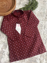 Wine Father-Son Cotton 2-piece kurta pajama set for boys with small gold & silver zari buttis — Kaash Collection