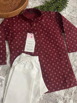 Wine Father-Son Cotton 2-piece kurta pajama set for boys with small gold & silver zari buttis — Kaash Collection