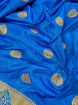 Bright Blue & Royal Blue Katan Satin saree in pure banarasi katan satin silk with tanchoi borders with meenakari pallu — Kaash Collection