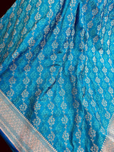 Bright Firozi Color Soft Mashru Silk handloom Saree with Tanchoi and Muted Gold Zari Weave - Kaash