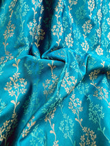 Bright Firozi Color Soft Mashru Silk handloom Saree with Tanchoi and Muted Gold Zari Weave - Kaash