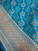 Bright Firozi Color Soft Mashru Silk handloom Saree with Tanchoi and Muted Gold Zari Weave - Kaash