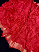 Bright Gajari Color Art Silk Saree with Lace Borders - Plain Body and Work Blouse - Bright Carrot Color Saree - Kaash