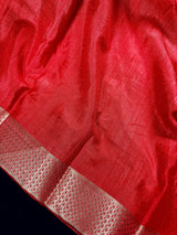 Bright Gajari Color Art Silk Saree with Lace Borders - Plain Body and Work Blouse - Bright Carrot Color Saree - Kaash