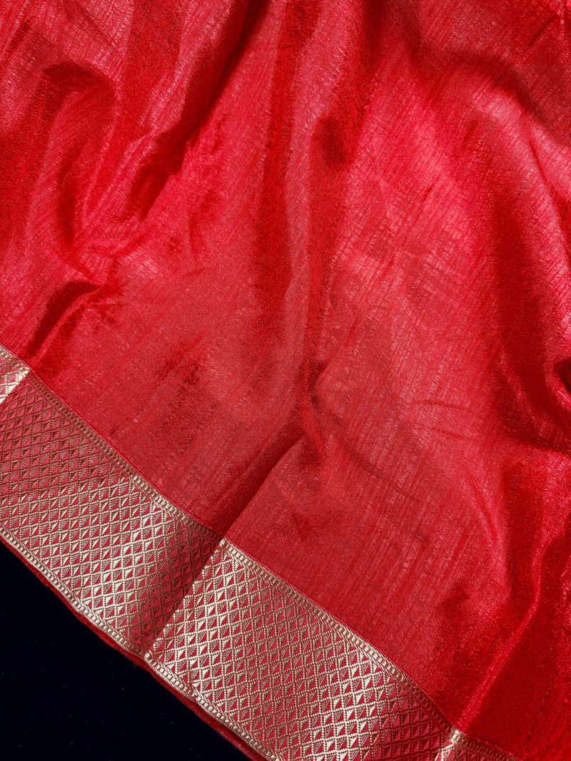 Bright Gajari Color Art Silk Saree with Lace Borders - Plain Body and Work Blouse - Bright Carrot Color Saree - Kaash