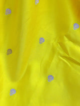Bright Lemon Yellow Banarasi Mashru Silk Saree, Muted Gold Zari Weave, Small Buttis and Border - Kaash
