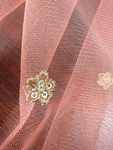 Bright Peach net dupatta with gold zari, sequin & beadwork — Kaash Collection