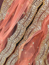 Bright Peach net dupatta with gold zari, sequin & beadwork — Kaash Collection