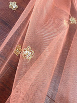 Bright Peach net dupatta with gold zari, sequin & beadwork — Kaash Collection