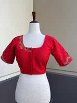 Bright Red Color Raw Silk Ready to Wear Blouse - Kaash