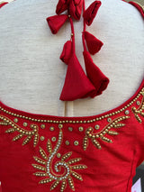 Bright Red Color Raw Silk Ready to Wear Blouse | Handwork Blouses | Padded Blouse | Size - 36 | Readymade Saree Blouses | Red Color Blouse - Kaash
