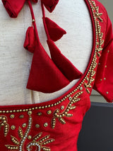 Bright Red Color Raw Silk Ready to Wear Blouse | Handwork Blouses | Padded Blouse | Size - 36 | Readymade Saree Blouses | Red Color Blouse - Kaash