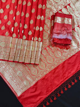 Bright Red Color Traditional Pure Banarasi Satin Silk Saree in Gold Zari Weave | Wedding Saree | Bridal Saree - Kaash