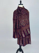 Brinjal Purple pure pashmina Kashmiri shawl with kani weave, floral motifs — Kaash Collection