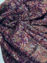 Brinjal Purple pure pashmina Kashmiri shawl with kani weave, floral motifs — Kaash Collection