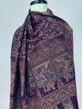 Brinjal Purple pure pashmina Kashmiri shawl with kani weave, floral motifs — Kaash Collection