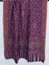 Brinjal Purple pure pashmina Kashmiri shawl with kani weave, floral motifs — Kaash Collection
