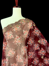 Brown Color Soft Organza Dupatta with Embroidery, Sequin and Zari with Floral Digital Prints - Kaash