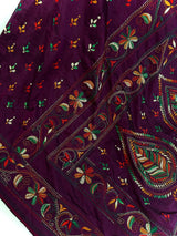 Burgundy Color Kantha Stitch Saree - Kaash