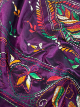 Burgundy Color Kantha Stitch Saree - Kaash