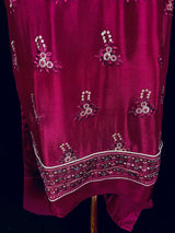 Burgundy readymade salwar kameez for women — pure chinon silk kameez, pant bottom, georgette dupatta — Kaash Collection