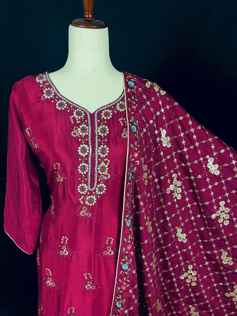 Burgundy Color Readymade Salwar Kameez for Women with Handwork and Heavy Work Dupatta | Party Wear Indian Dresses - Kaash