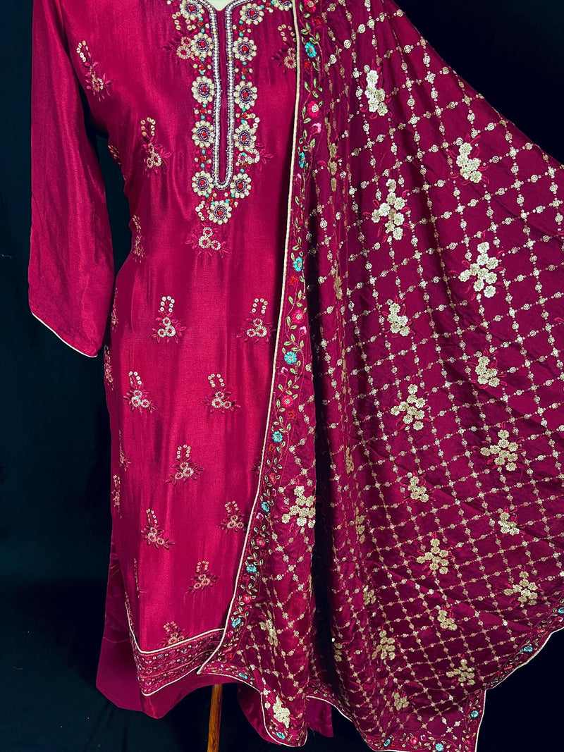 Burgundy Color Readymade Salwar Kameez for Women with Handwork and Heavy Work Dupatta | Party Wear Indian Dresses - Kaash
