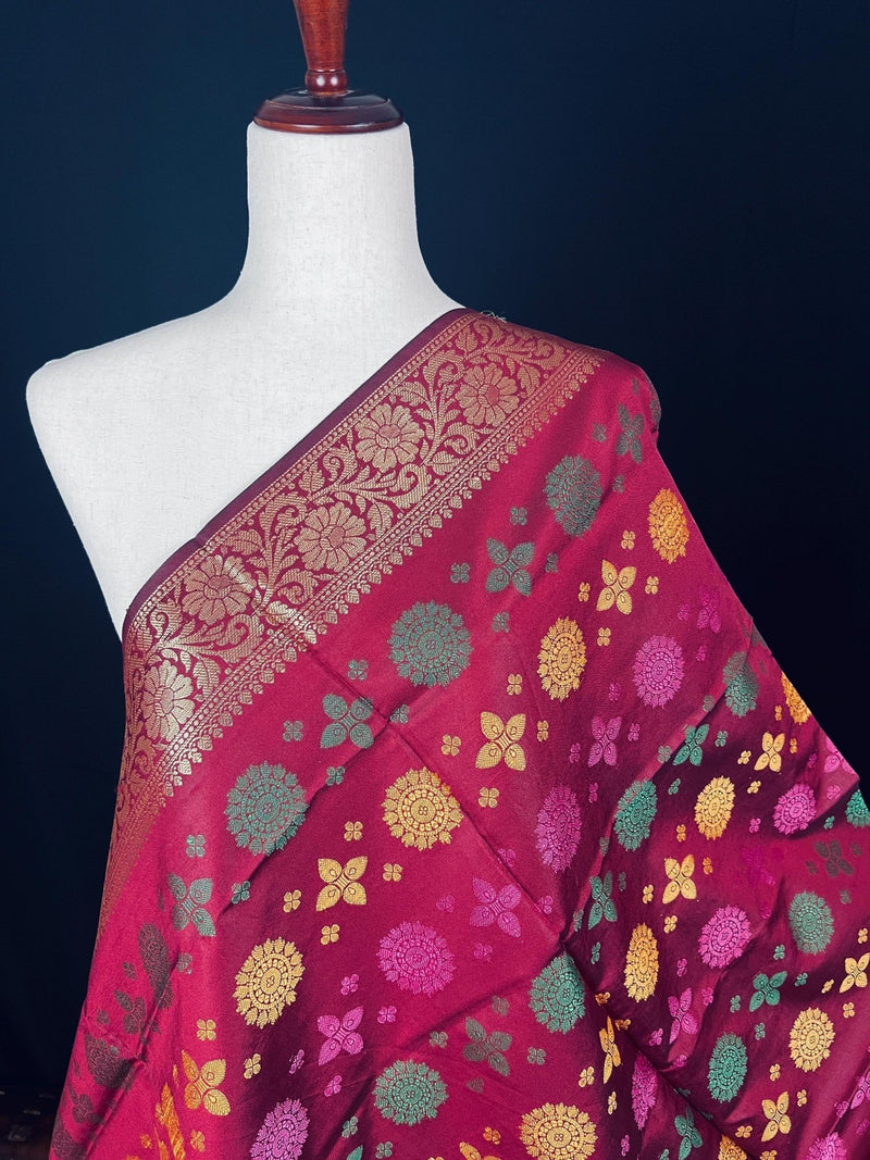 Burgundy Soft Silk Meenakari Chakras dupatta in banarasi silk (non-pure) with multi-color meenakari chakras — Kaash Collection