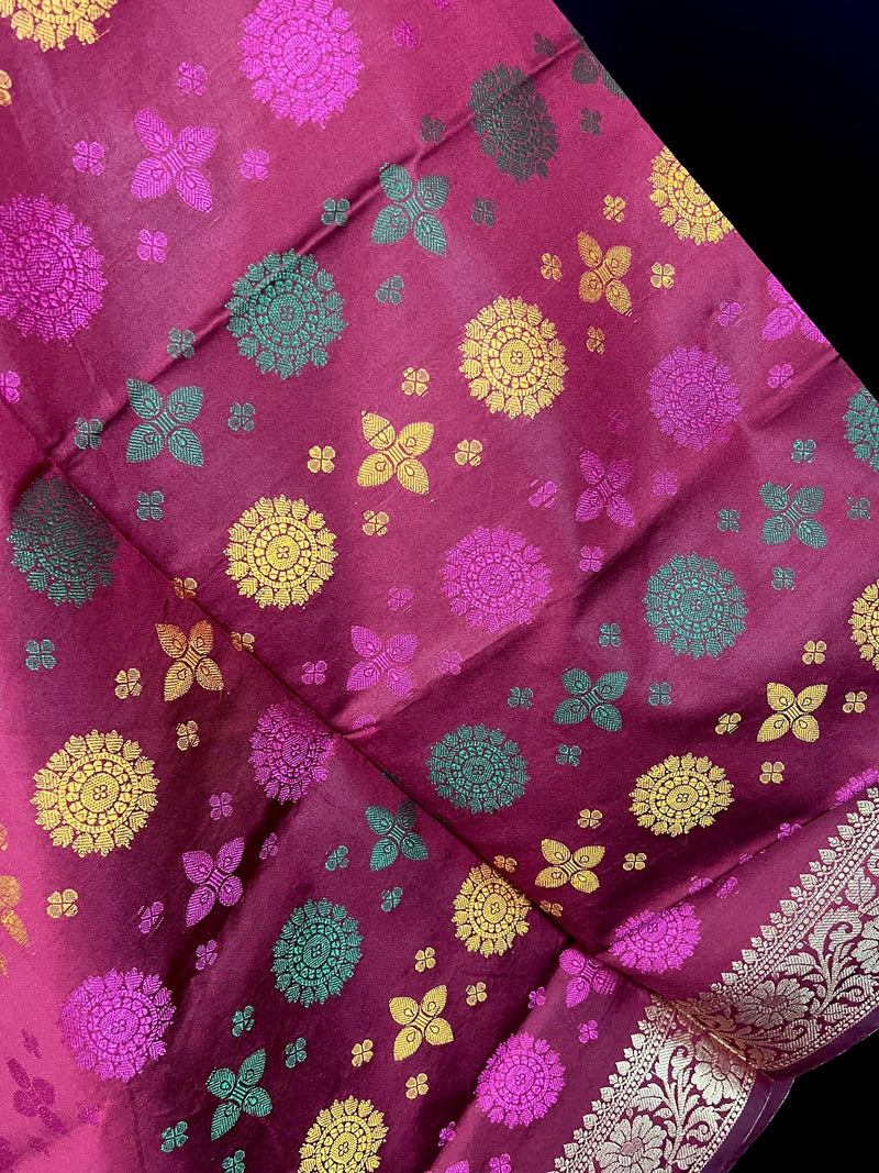 Burgundy Color Soft Silk Dupatta with Multi-Color Meenakari Work | Soft Silk Dupatta | Stole | Benarasi Dupatta | Gift For Her - Kaash