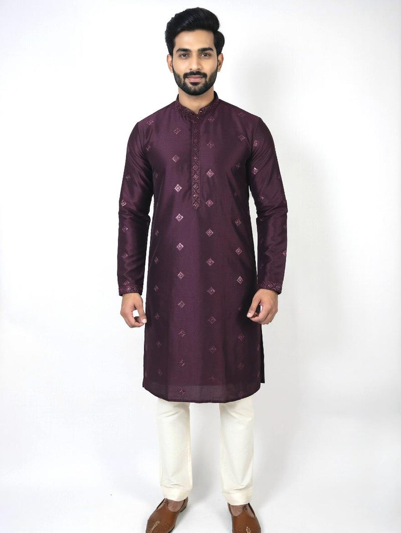 Burgundy Color Soft Silk Kurta with Lining Embroidered and Sequin - Kaash