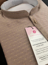 Camel (Chiku) men's kurta pajama in soft silk with weave with zari work — Kaash Collection