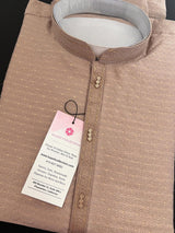 Camel (Chiku) men's kurta pajama in soft silk with weave with zari work — Kaash Collection