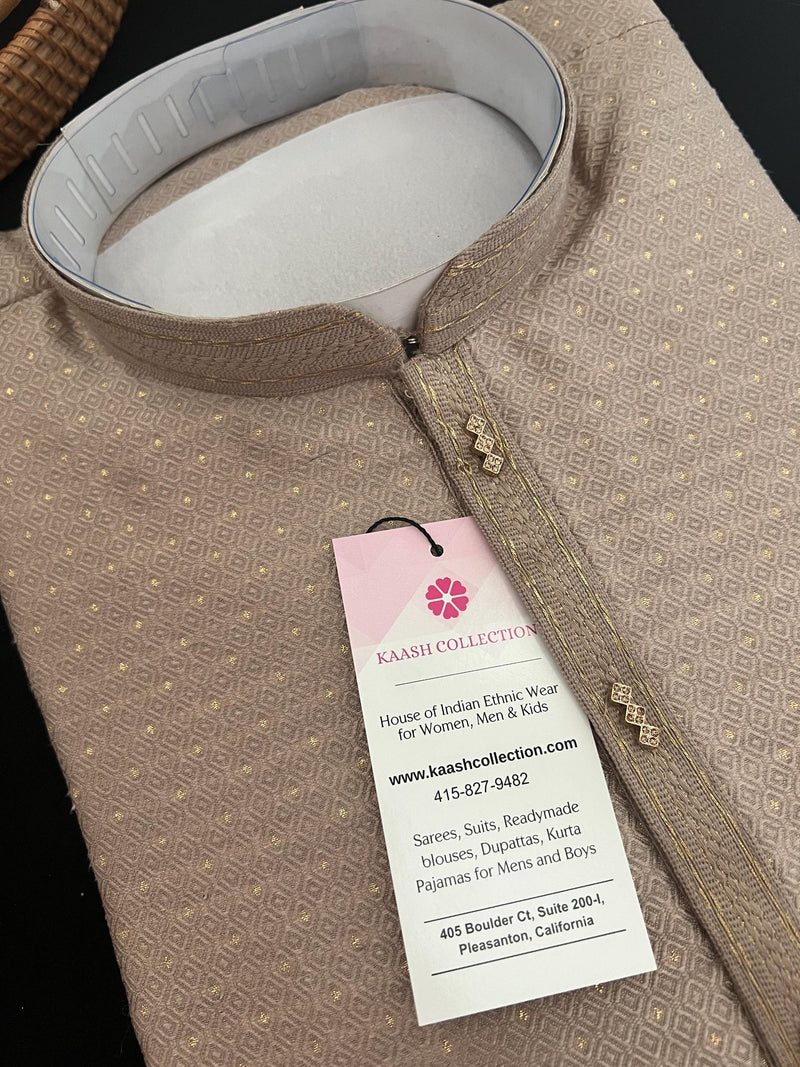 Camel Color Men Kurta Pajama with Weave and Zari Work | Mens Ethnic Wear | Sherwani Style Kurta for Wedding - Kaash
