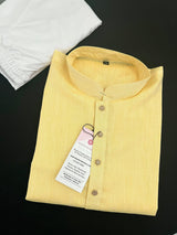 Canary Yellow men's kurta pajama in pure linen cotton with premium linen cotton with fancy buttons — Kaash Collection