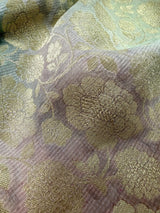 Pastel Soft Aqua with Multi-Color pure khaddi georgette banarasi silk saree with muted gold zari with multi-color weave — Kaash Collection