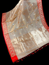 Champagne Gold and Red Color Pure Tissue Banarasi Silk Saree with Kadhua Weave (Silk Mark Certified) - Kaash