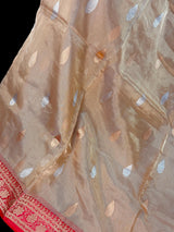 Champagne Gold and Red Color Pure Tissue Banarasi Silk Saree with Kadhua Weave (Silk Mark Certified) - Kaash