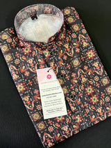 Charcoal Black Digital Printed Kurta Color Premium Soft Silk Kurta Pajama Set - Kaash