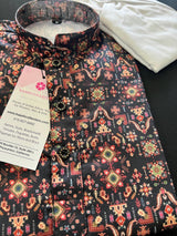 Charcoal Black Digital Printed Kurta Color Premium Soft Silk Kurta Pajama Set - Kaash