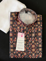 Charcoal Black Digital Printed Kurta Color Premium Soft Silk Kurta Pajama Set - Kaash