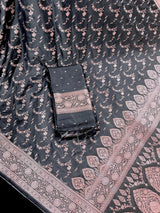 Charcoal Grey Banarasi Mashru saree in banarasi semi pure mashru silk with copper zari with banarasi gold border — Kaash Collection
