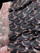 Charcoal Grey Banarasi Mashru saree in banarasi semi pure mashru silk with copper zari with banarasi gold border — Kaash Collection