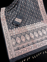 Charcoal Grey Banarasi Mashru saree in banarasi semi pure mashru silk with copper zari with banarasi gold border — Kaash Collection