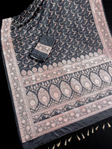Charocal Grey Color Soft Mashru Silk handloom Saree with Copper Zari Weave with Banarasi Border and Pallu - Banarasi Mashru Silk Saree - Kaash
