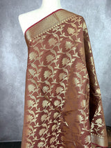 Chocolate Brown Banarasi Floral dupatta in banarasi silk (non-pure) with floral jaal with muted gold zari — Kaash Collection
