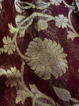 Chocolate Linen Jamdani saree in linen jamdani with floral zari jaal on linen jamdani — Kaash Collection
