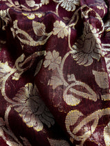 Chocolate Linen Jamdani saree in linen jamdani with floral zari jaal on linen jamdani — Kaash Collection