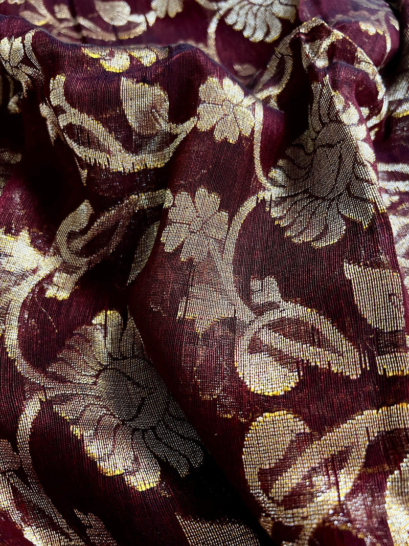 Chocolate Color Linen Jamdani Handloom Saree with Floral Jaal | Linen Saree | Jamdani | Handloom Sarees | Gift for Her - Kaash