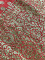 Silk Mark Certified Coral Peach Pure Khaddi Georgette saree in pure khaddi georgette silk with muted gold zari handweaving on khaddi — Kaash Collection